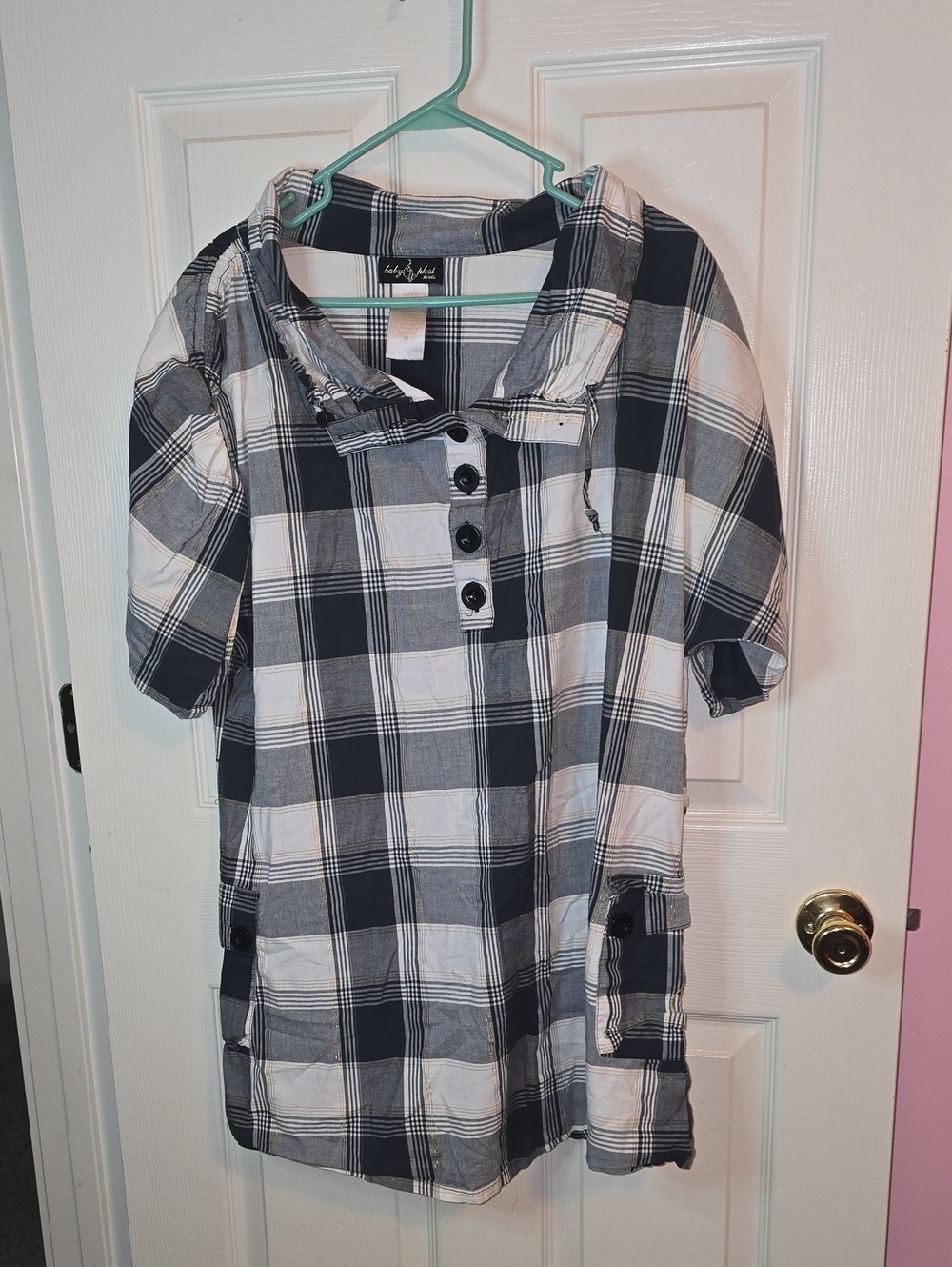 Baby Phat Navy and White Plaid Short-Sleeve Tunic
